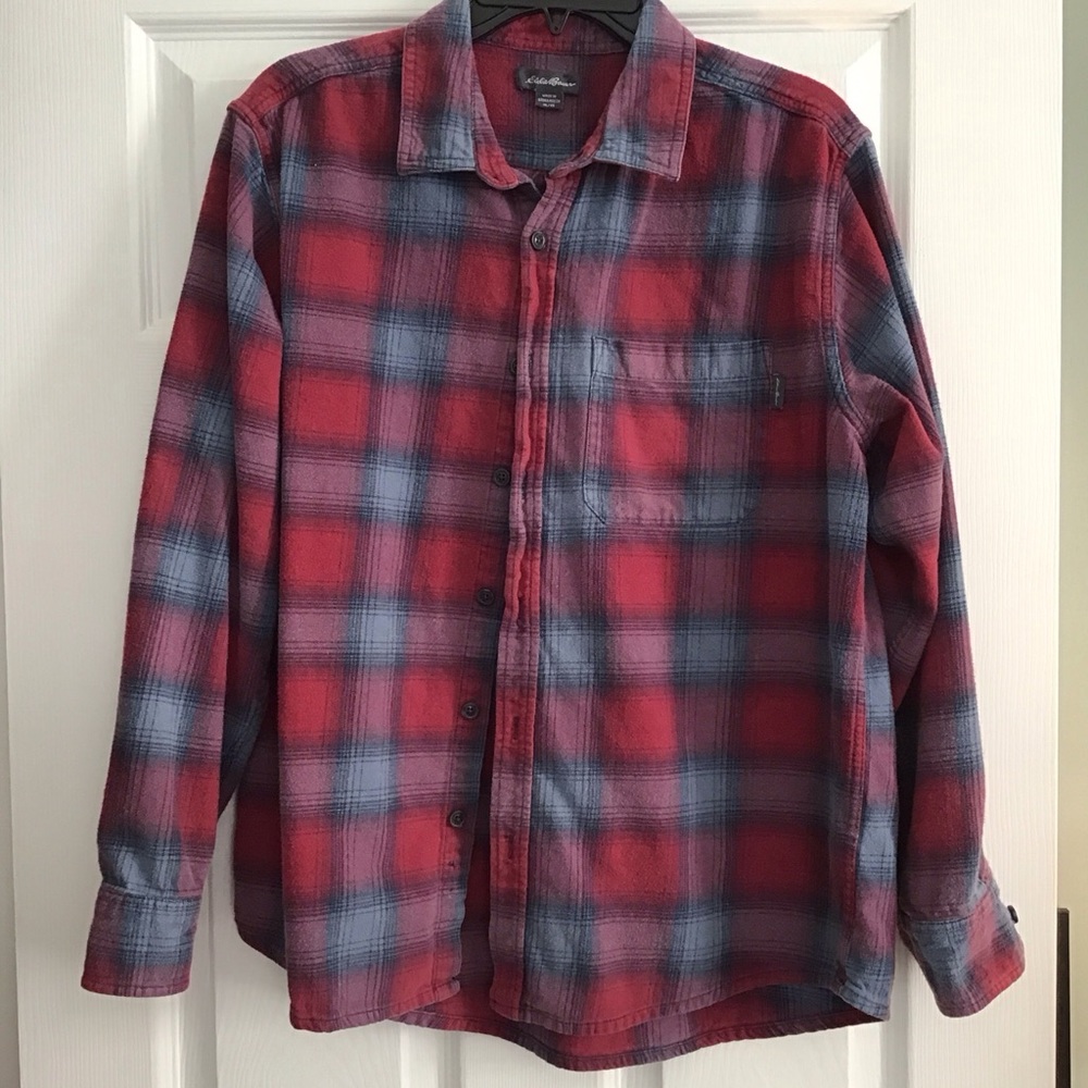 Eddie Bauer Mens Size XL Long Sleeve Button Front Plaid Flannel Shirt